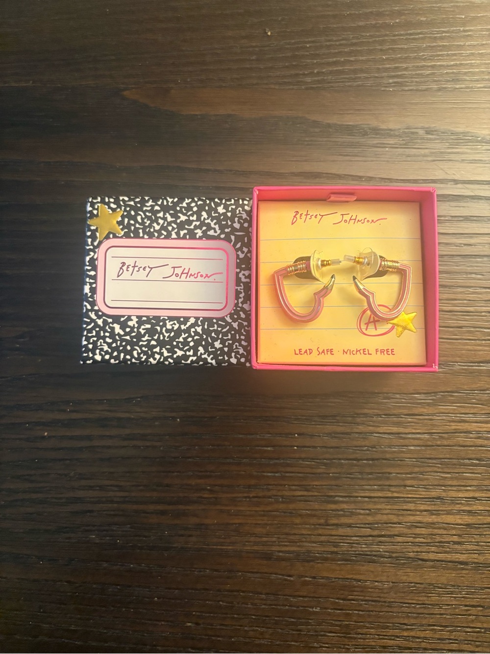 NEW Betsey Johnson Pink Heart Pencil Hoop Earrings